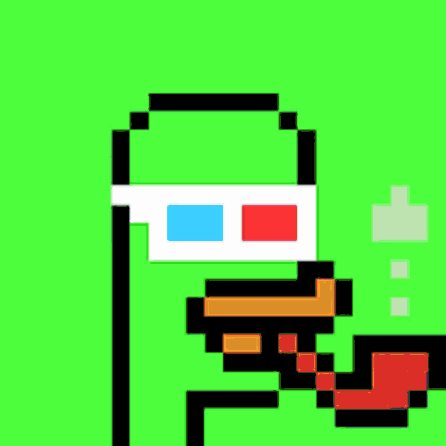 a pixel art of a duck smoking a pipe on a green background