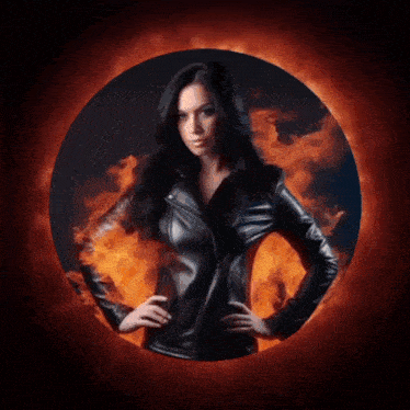 a picture of a woman in a leather jacket with the name fanny