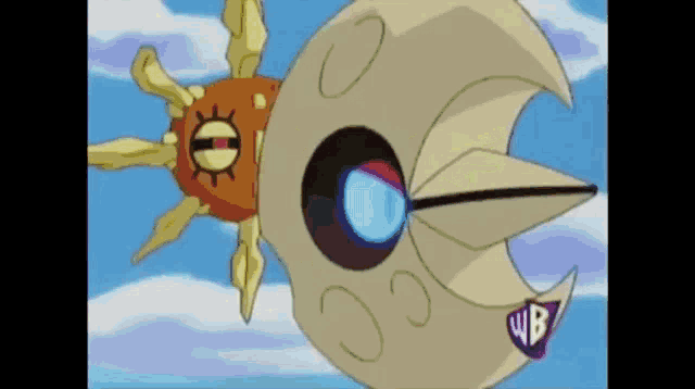a cartoon of a sun and moon with a wb logo on the bottom