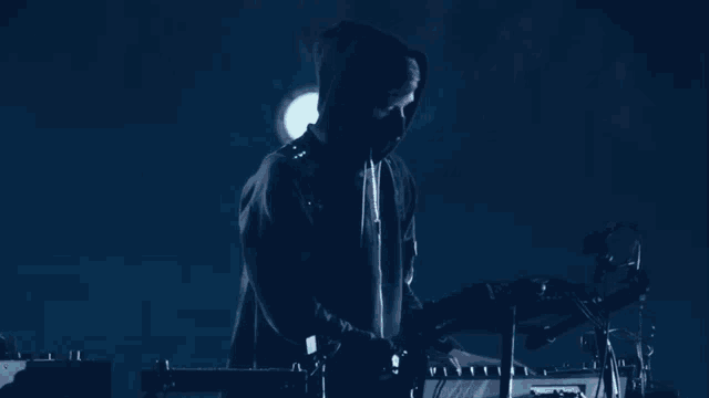 a man with a mask on playing a keyboard