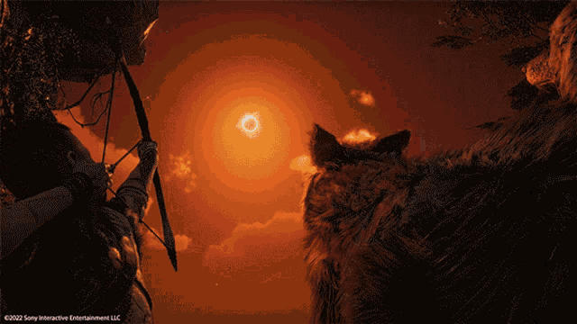 a person with a bow and arrow looking up at the sun with the words sony interactive entertainment llc below them