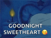 a cartoon of a cat sleeping in a bed with the words `` goodnight sweetheart '' written above it .