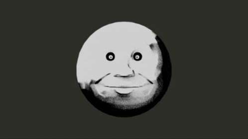 a black and white drawing of a full moon with a face on it .