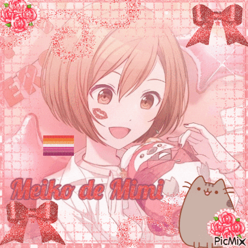 a picture of a girl with the name meiko on it