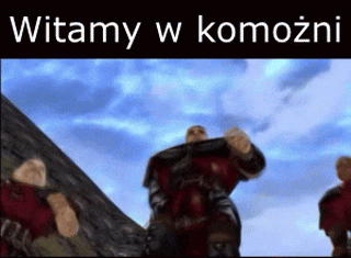 a video game scene with the words witamy w komozni