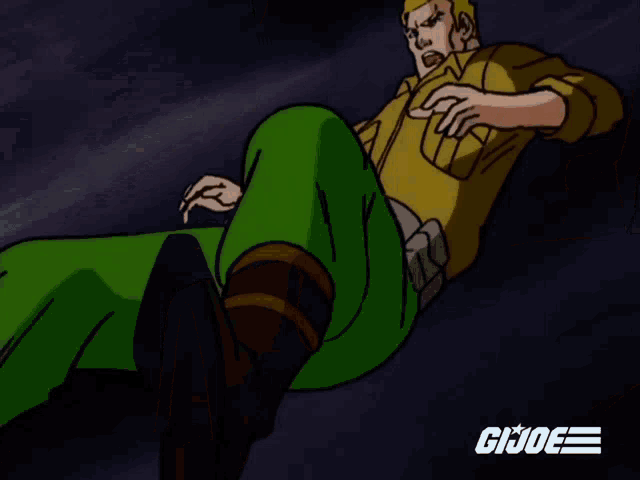 a cartoon of a man with the word gi joe on the bottom left