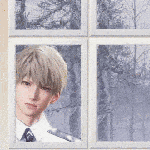 a man in a suit and tie looks out a window