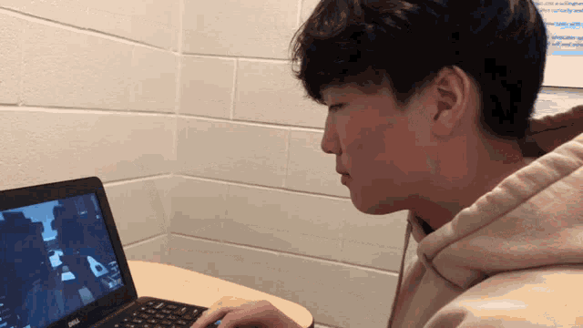 a person is using a dell laptop computer