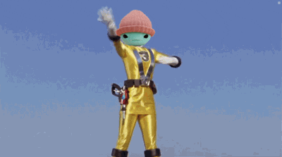 a cartoon character wearing a pink hat and a yellow outfit with the number 3 on it