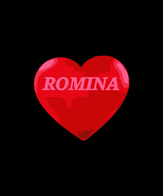 a red heart with the word romina on it