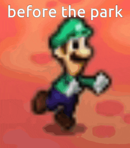 a blurred image of a cartoon character with the words " before the park " above him