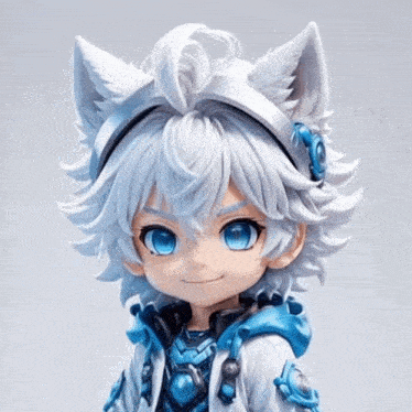a doll with white hair and blue eyes is wearing a headband and headphones