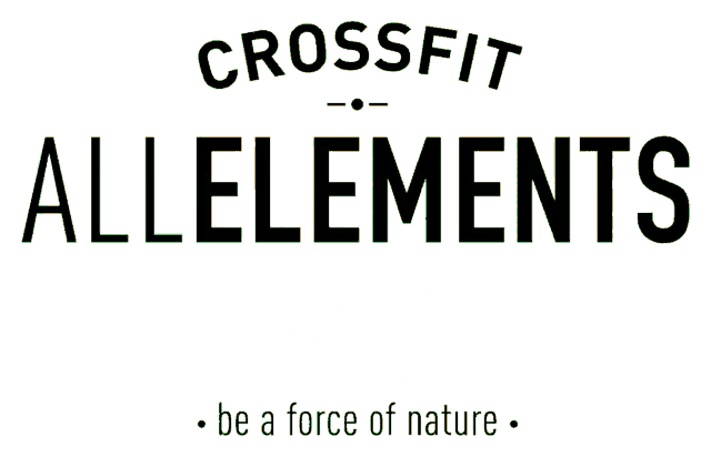 a logo for crossfit allelements shows a mountain a wave a basketball and a spiral