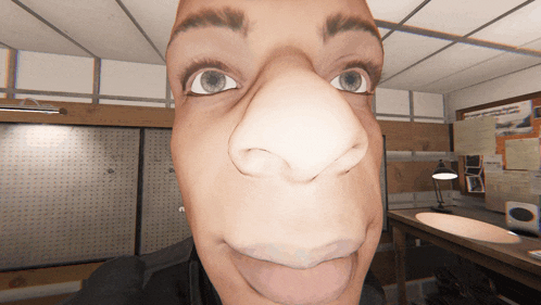 a close up of a person 's face with a very big nose