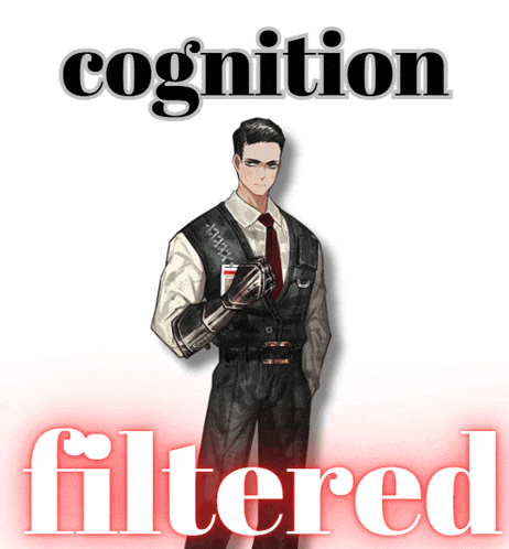 a man in a suit and tie stands in front of a sign that says ' cognition filtered '