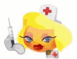 a cartoon nurse is holding a syringe in her right hand .