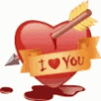 a heart with an arrow sticking through it and a ribbon that says `` i love you '' .