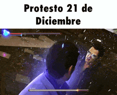 a video game screen shows a man fighting another man and says protesto 21 de diciembre