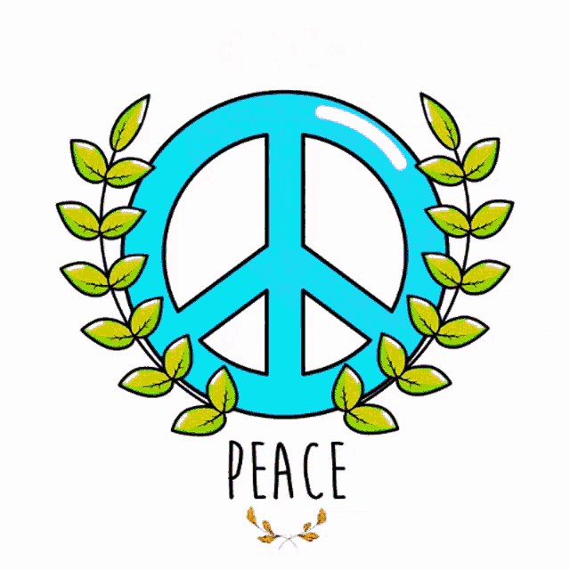 a peace sign with a laurel wreath around it and the word peace on the bottom