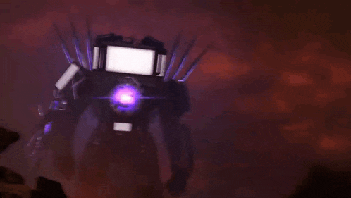 a computer generated image of a robot with a purple light coming out of it 's mouth