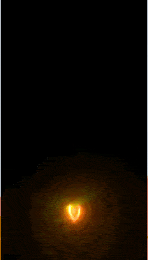 a man wearing sunglasses and an orange shirt has a yellow light shining on his chest