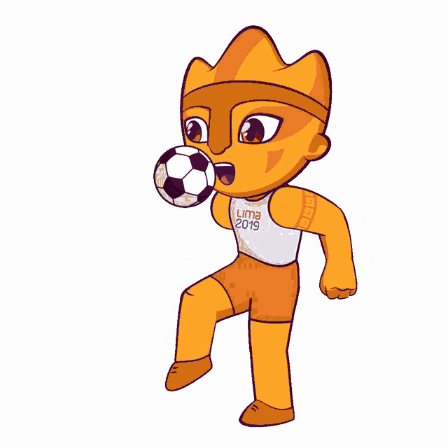a cartoon character with a soccer ball that says lima 2019