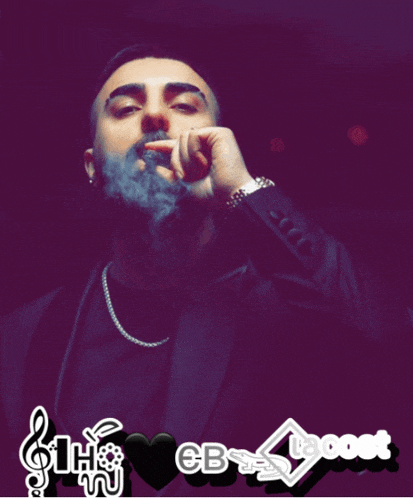 a man with a beard is smoking a cigarette in a photo that says " cb " on the bottom