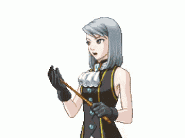 a pixel art of a woman holding a stick in her hand
