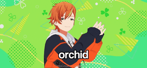 a cartoon character with the word orchid written on the bottom