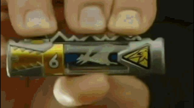 a person is holding a device with the number 6 on it .