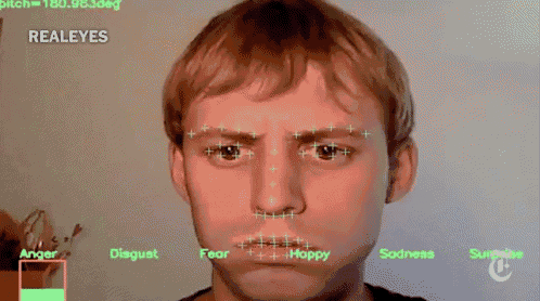 a computer screen shows a man 's face and the words realeyes