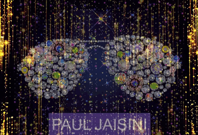 a poster for paul jaisini features a pair of sunglasses made of diamonds