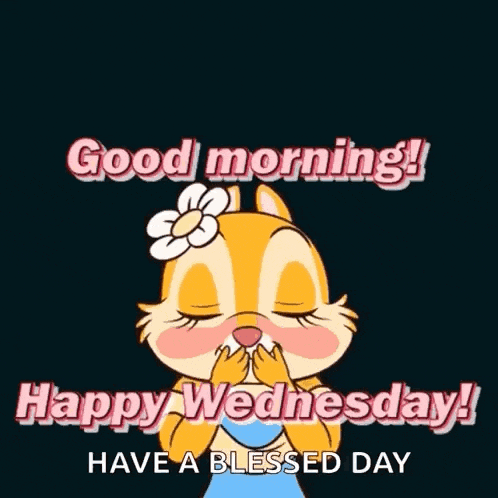 a chipmunk is surrounded by hearts and says good morning ! happy wednesday !