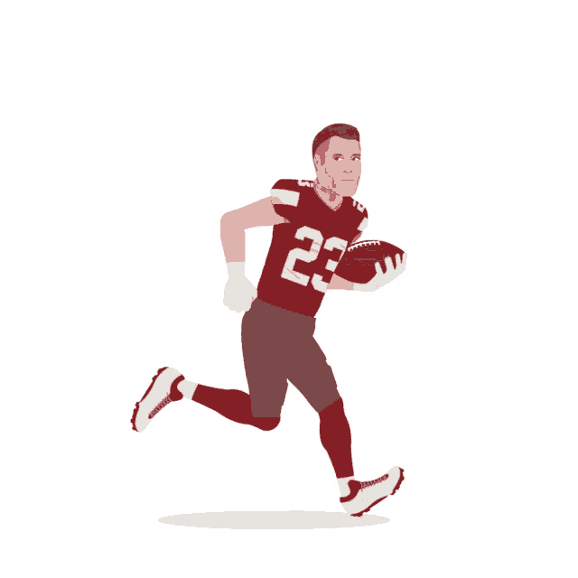 a football player wearing a red jersey with the number 23 on it