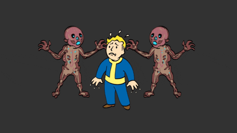 a cartoon of vault boy in a cage with a yellow tie