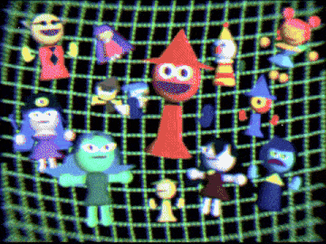 a bunch of colorful cartoon characters are on a screen