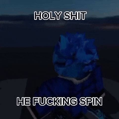 a roblox character with blue hair and a helmet is standing in front of a body of water .