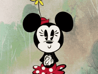 minnie mouse is holding a flower in her hand