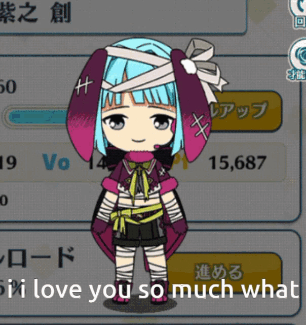 a cartoon character with bandages on her head and the words i love you so much what