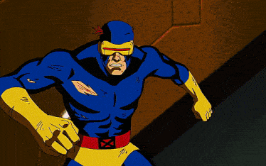 a close up of a cartoon character 's face with a red light coming out of his eyes