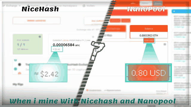 a screenshot of a nicehash and nanopool website showing the current profitability