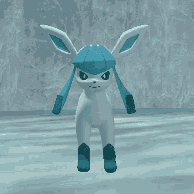 a cartoon character with blue ears and legs is sitting on the ground