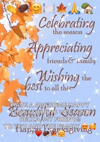 a greeting card that says celebrating the season appreciating friends and family wishing the best to all this becca my friend