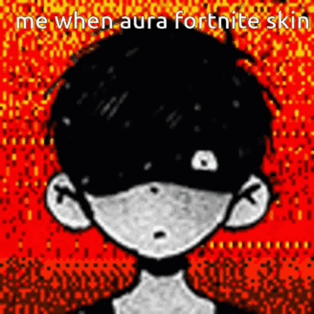 a black and white drawing of a boy with the words me when aura fortnite skin on the bottom