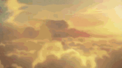a painting of a cloudy sky with a few trees in the foreground