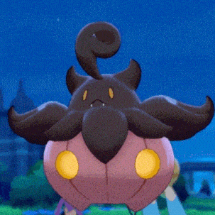 a cartoon character with a mustache and horns is standing in a field at night