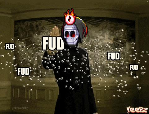 a cartoon character with a skull on his head is surrounded by fud bubbles
