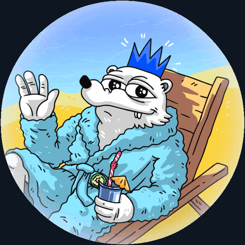 a cartoon of a polar bear wearing a blue robe and crown