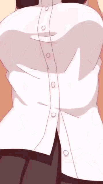 a close up of a woman 's breasts in a white shirt with buttons