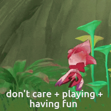a cartoon of a flower with the words " don t care + playing + having fun "
